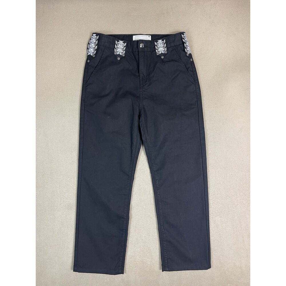 Youths In‎ Balaclava Pants Mens 30 Black Embroidered Motif Straight Leg Trousers